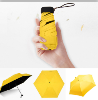 Mini Parapluie Plat, Léger et Facile à Ranger, Parasol Pliant de Petite Taille, Contre Soleil et Pluie, pour Femme: yellow
