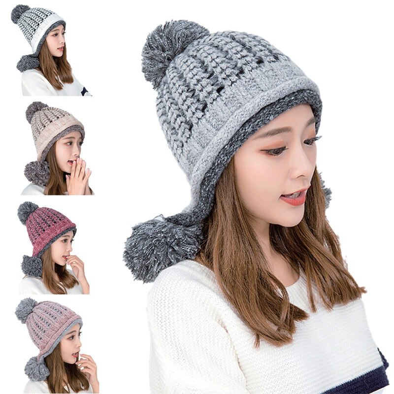 Outdoor Beanies Cap Thick Thermal Knitted Hat Headwear Snowboarding Skiing Apparel Accessories For Women