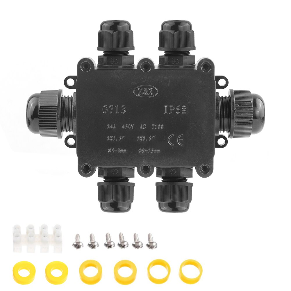 Junction Box IP68 Waterproof UV Sunproof Outdoor Multiple ways Plastic Electrical Junction Box Case Cable Wire Connector Protect: 6 Way