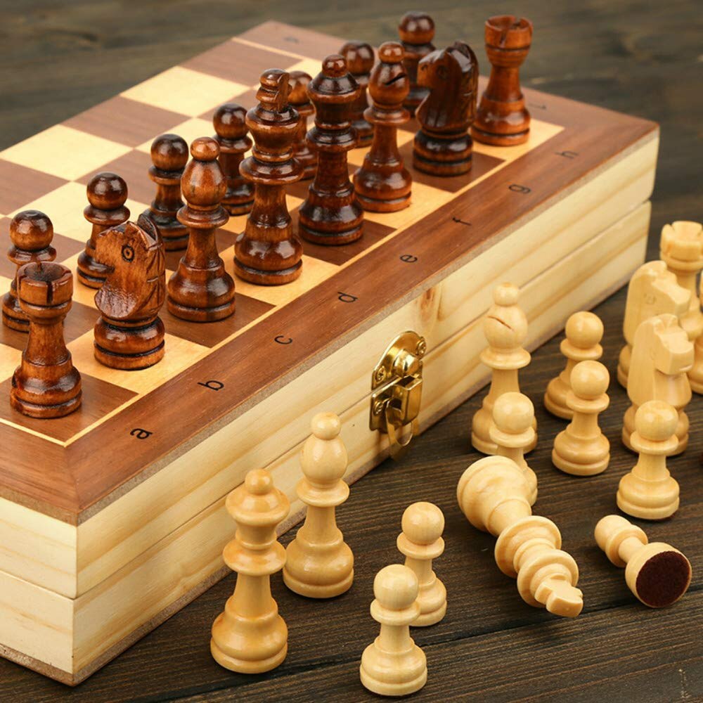 Large Magnetic Wooden Folding Chess Set Felted Game Board 24cm*24cm Interior Storage Adult Kids Family Game Chess Board