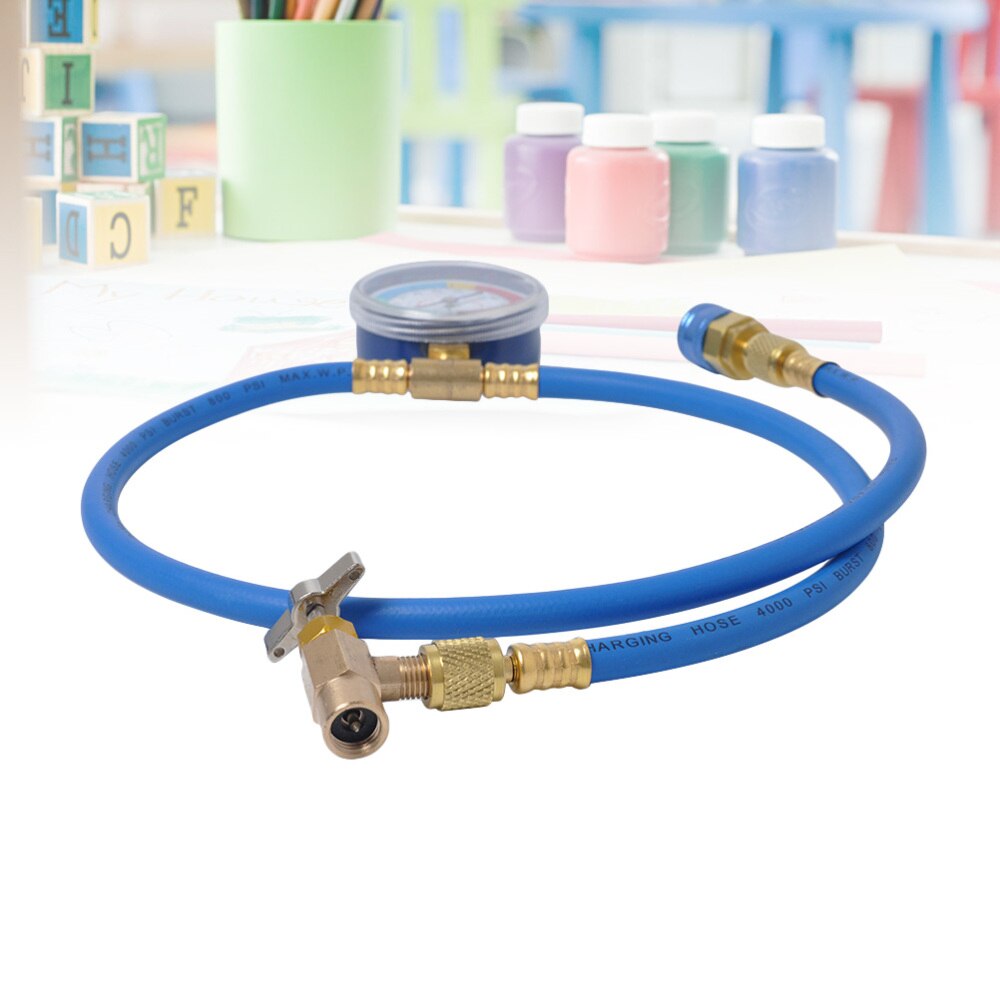 AC Charging Hose HVAC Refrigerant R134A Car Air Conditioning Refrigeration Tube Hose With 55MPa Pressure Gauge (Blue+Golden)