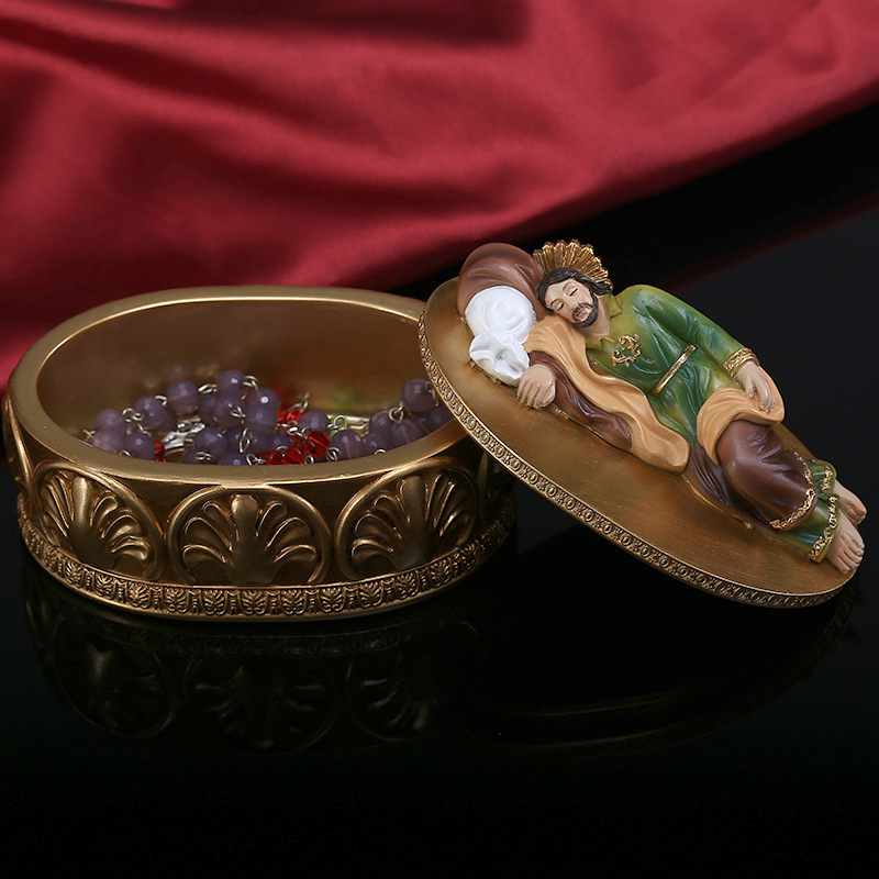 Homhi Saint Joseph Jewelry Box Religious Ornaments Christian Desktop Decoration Resin Crafts Decoration Accessorie HBJ-075
