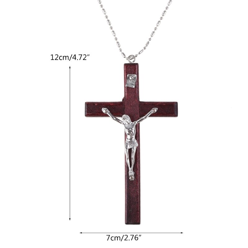 Collar religioso de madera con forma de cruz de Jesús para hombre, Colgante con cadena, joyería,