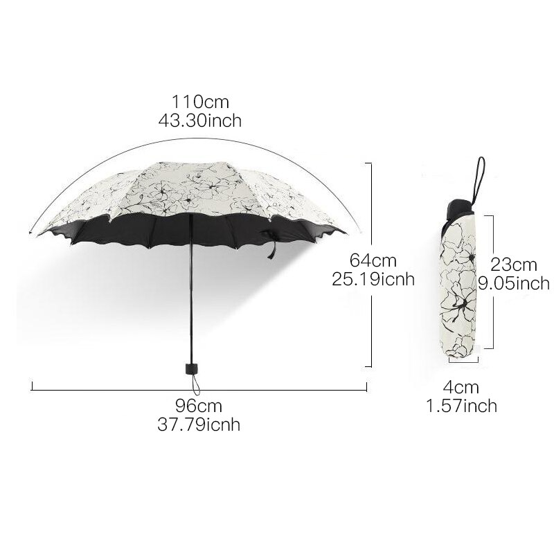 Hibiscus peinture parapluie pliant pour femmes hommes poche blanche Parasol pluvieux Anti-UV imperméable Portable noir revêtement parapluies