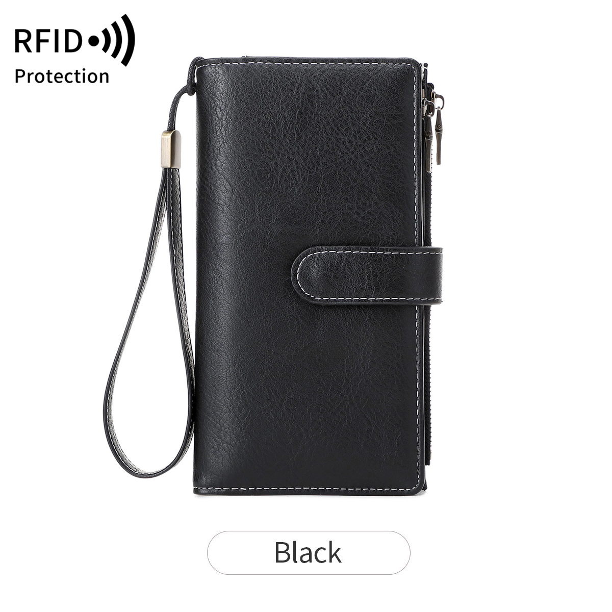 Retro Business Women's Long Wallet PU Leather Triple Fold Large Capacity Multi Card Slot Handbag Slot Ultra Thin Zipper Wallet: black