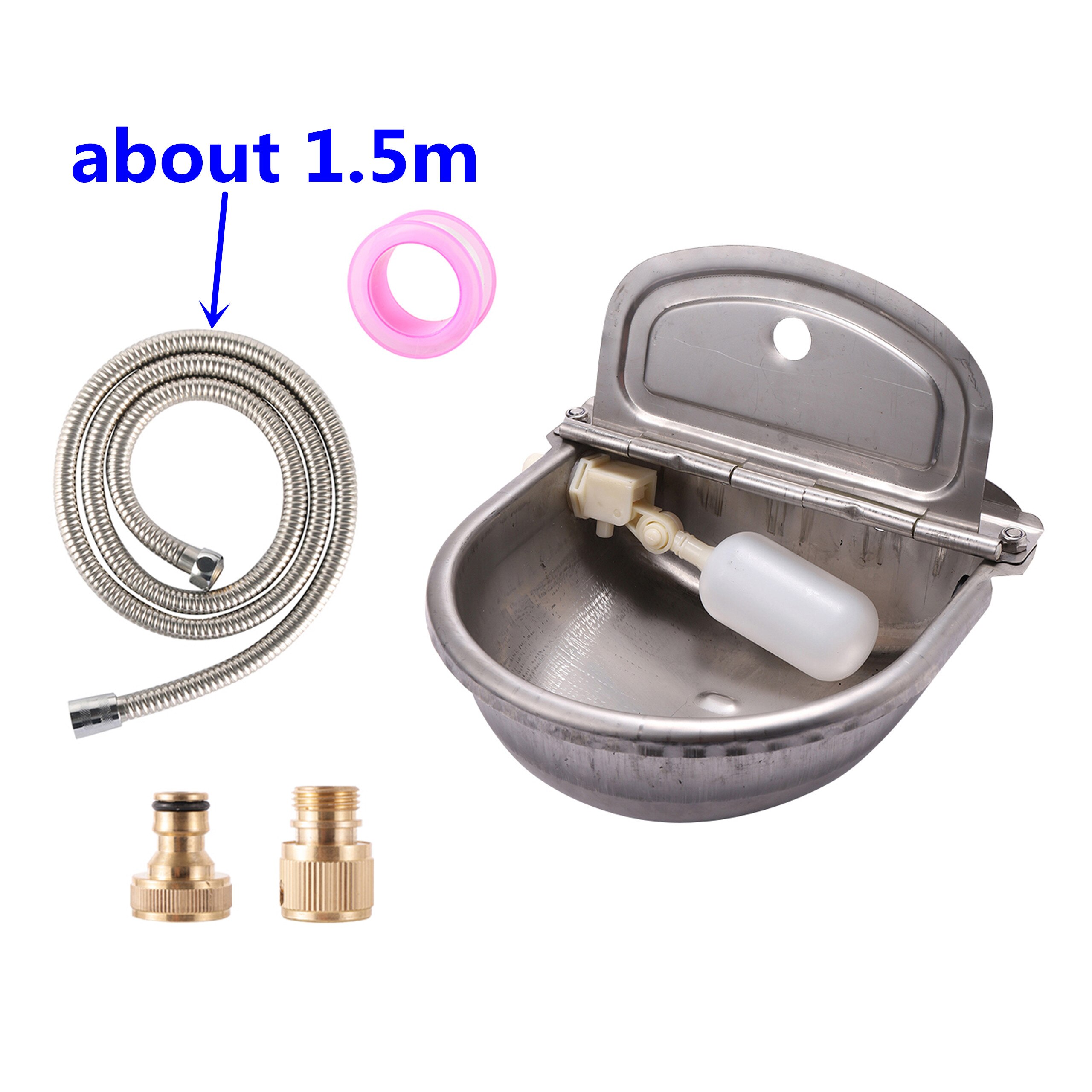 Bebedero de vaca y oveja de acero inoxidable 304, bebedero de bola flotante, cuenco para ganado y caballos, alimentador automático de agua, bebida de vaca con tubo: Kit 3
