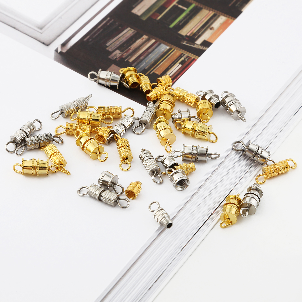10 stk skruelåse til armbånd stik til diy smykker tilbehør guld sølv farve cylinder fastgørelseselementer spænde lukket
