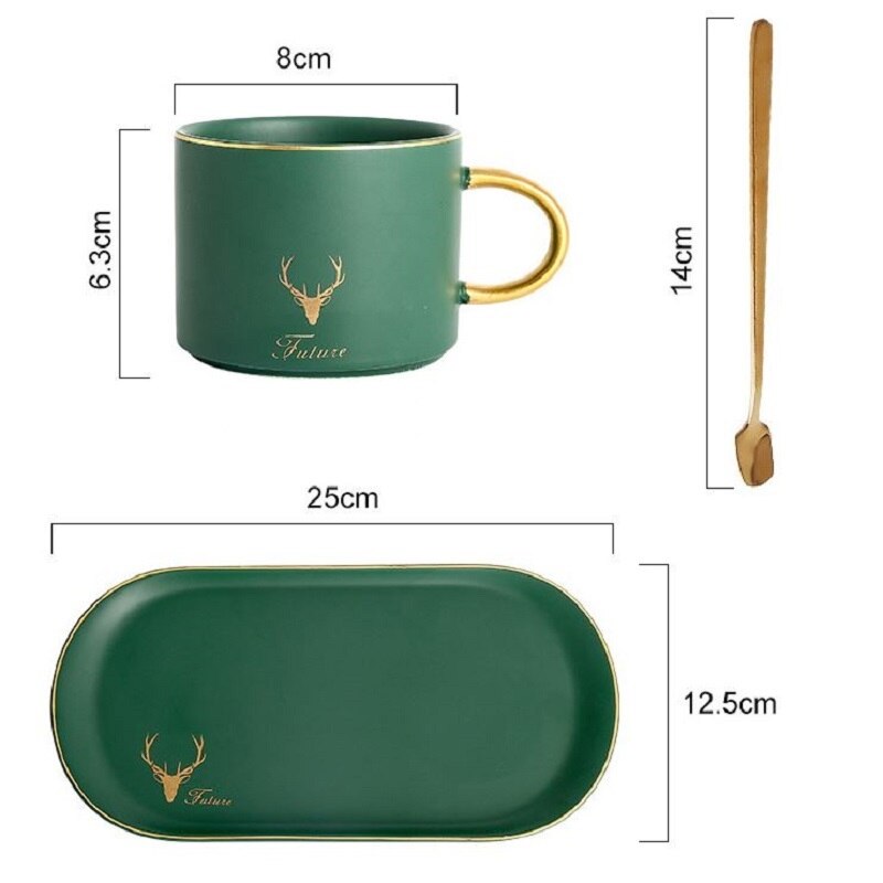 Gold Rand Kaffee Tasse Untertasse Löffel einstellen Keramik Frühstück Milch Tassen Tee Soja Milch Frühstück Becher nordisch Nachtisch Platte Luxus