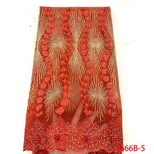 Tela de encaje de tul africano de bordado de flores tela de encaje francés con abalorios para KS1666B-3 de mujer: Picture 5