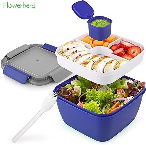52oz Bento Lunch Box Salad Container for Lunch BPA Free Leak Proof Salad Dressing Container with Smart Lock Reusable Spork