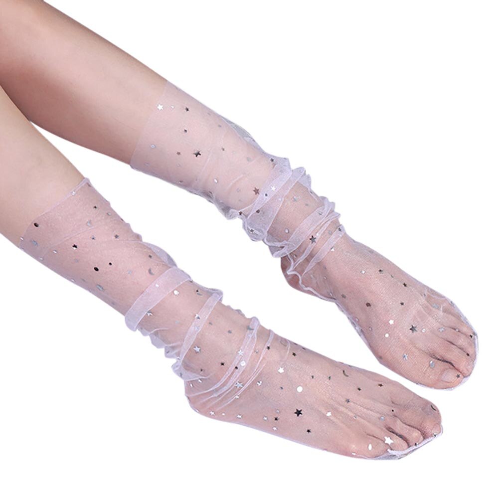 Frauen funkeln verlieren schier Tüll Socken transparent Glänzenden Stern Gittergewebe schlapp Socken Sommer Spitze Strumpfwaren Accessoires: Weiß klein Stern