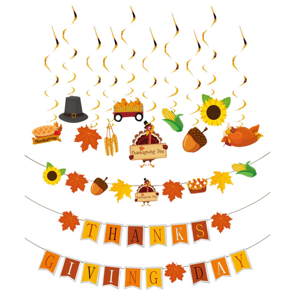 20 stuks stijlvolle decoratievlaggen in de vorm van een kalkoenhanger en een esdoornblad als decoratie voor een thanksgiving-feestje thuis.: Default Title