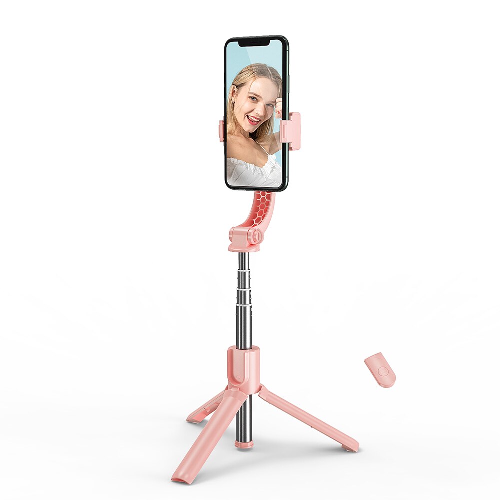 Stabilisateur portatif R5, bâton de Selfie pour téléphone, trépied extensible monopode pour diffusion en direct, télécommande Bluetooth: Rose