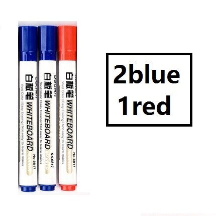 3Pcs Erasable Whiteboard Marker Pen Liquid Type Black Blue Red School Class Home Teaching Kids Drawing Office Meeting 6817: 2blue 1red