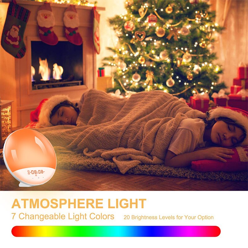 Reloj despertador inteligente con luz, 7 colores, WI-FI y APP, alarma Smart para días de trabajo con colores amanecer/atardecer, vida inteligente, Tuya App, compatible con Alexa y Google assistant