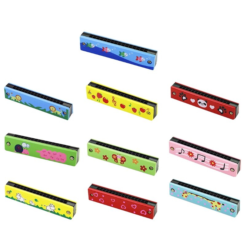 Double-Row 16 Hole Wooden Color Harmonica for Beginner Students Kids H053