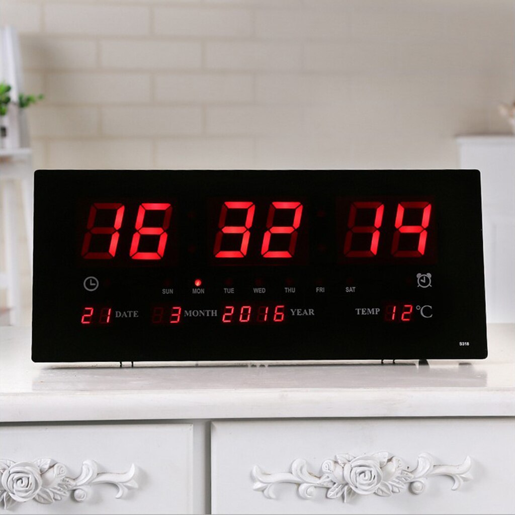 Extra Grote Scherm Led Kantoor Wandklok 24H Kalender-Tijd-Dagen-Week-Jaar Temperatuur Meter projectie Klokken Ons