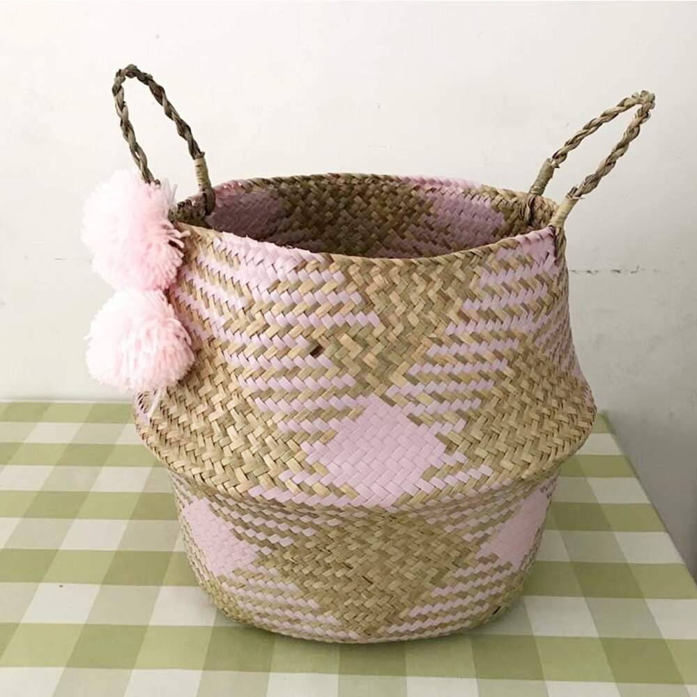 Big Capacity Checkered Seagrass Storage Baskets laundry Wicker Flower Toy Basket Organizer Eco-Friendly Bags for Kitchen Bedroom