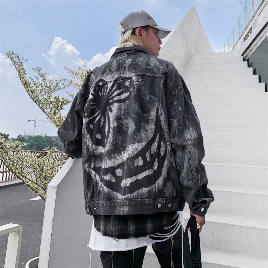 Graffiti Print Vlinder Denim Jassen Streetwear Hip Hop Casual Punk Rock Jeans Jas Jassen Uitloper Hipster Tops WQ175