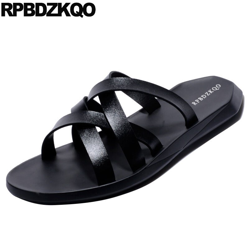 waterproof open toe slippers slides strap leather shoes roman outdoor water men gladiator sandals summer white black