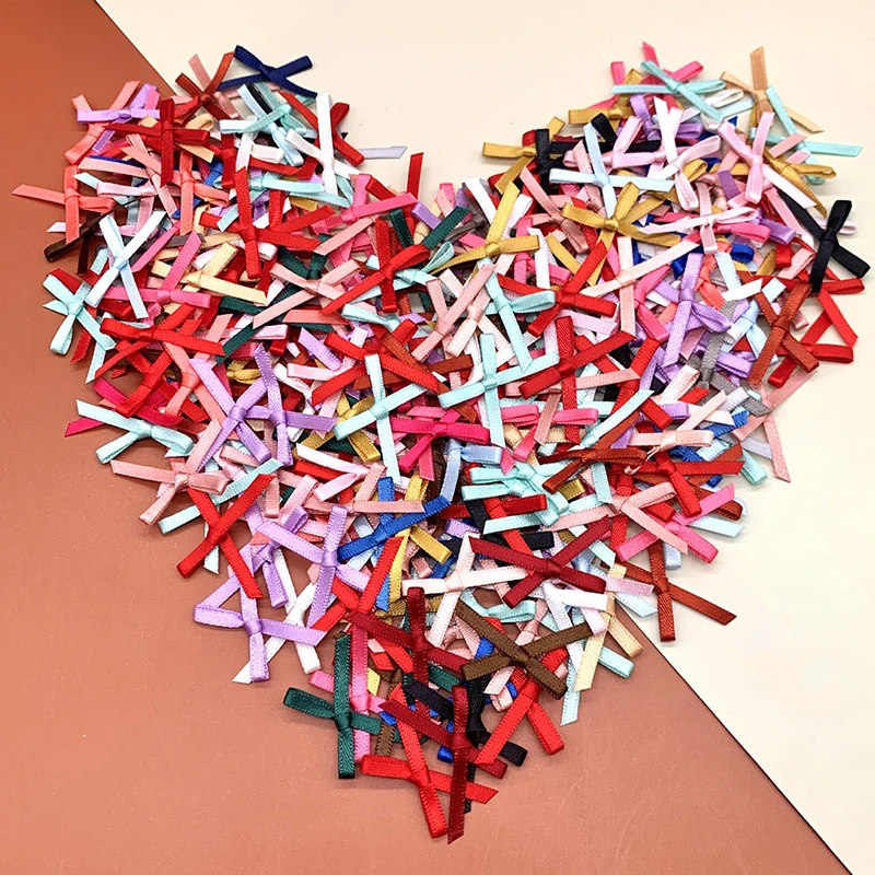 100 Uds Mini cinta de raso flores lazos lazos artesanía Scrapbooking adorno proyectos de bricolaje pajaritas decoración pinzas para el cabello lazos para el cabello de mascotas