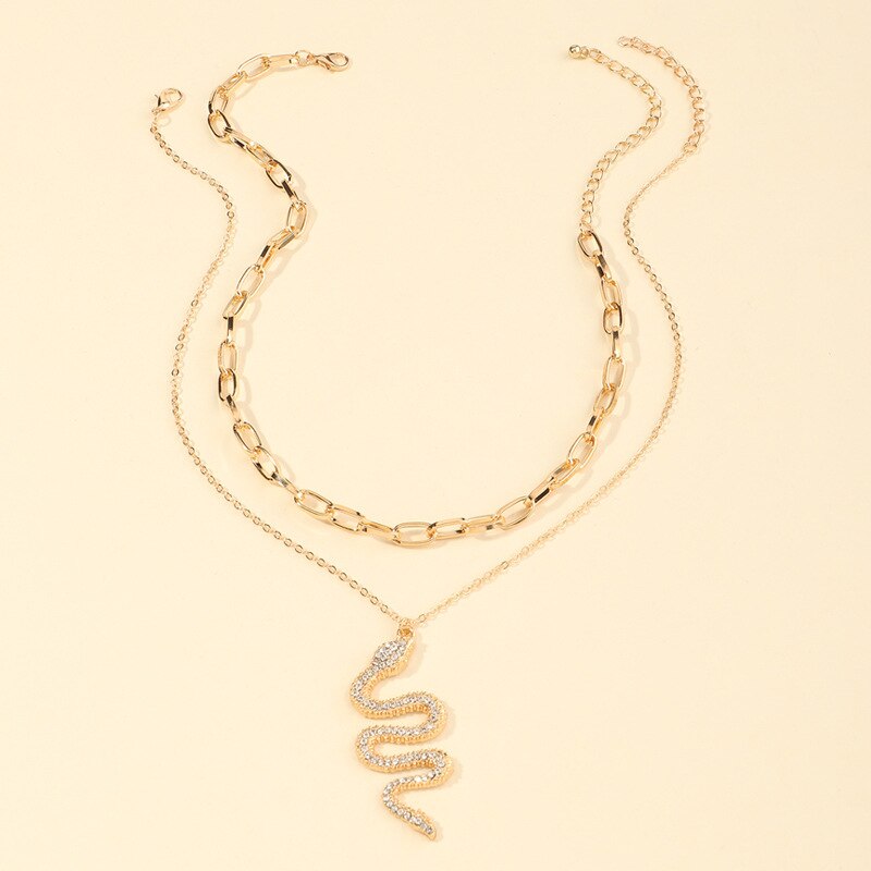 Punk Style Crystal CZ Snake Pendants Long Chain Women Female Necklace Gold Color Necklace Jewelry Gothic Collar Bijoux