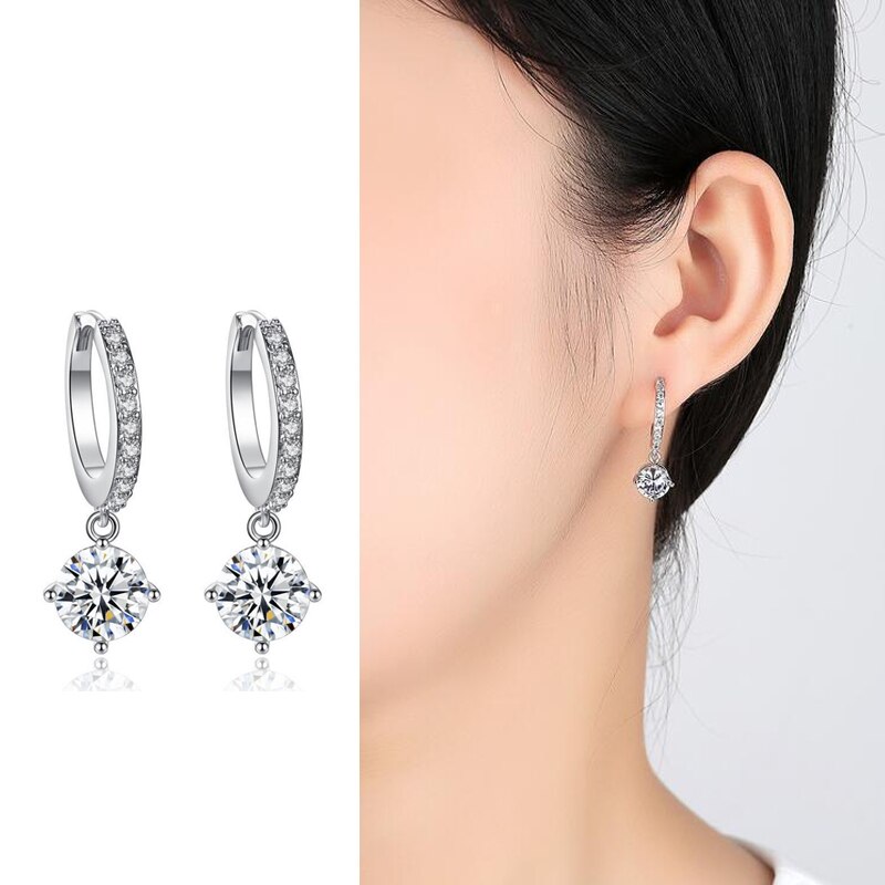 Authentic 925 brincos de prata esterlina mosaico cz quatro garras zircão brincos para mulher oorbellen brincos pendientes