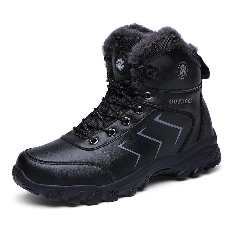 Læder mænd støvler vintersko mænd vandtætte snestøvler varme plys vinterfodtøj mænd afslappet støvle sneakers størrelse 39-48: Sort / 7