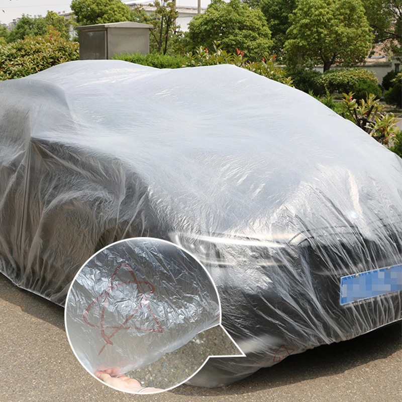 Cubierta de protección Universal para coche, cubiertas transparentes de PE con banda elástica, resistente a la lluvia, al polvo, a prueba de arañazos, escudo protector completo para coche