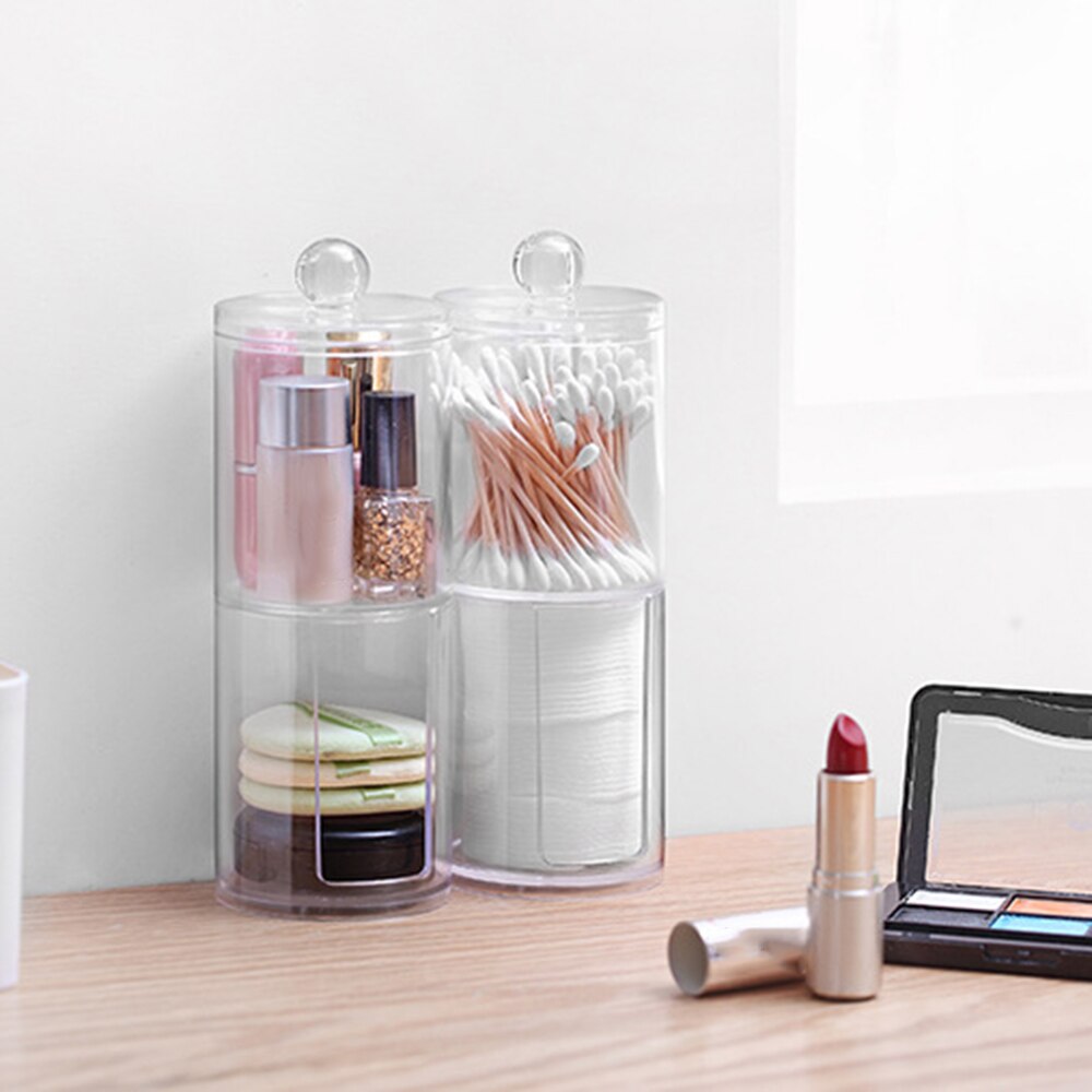 Caja de acrílico transparente para cosméticos, organizador de maquillaje, contenedor de plástico, torundas de algodón, soporte para palillos de dientes