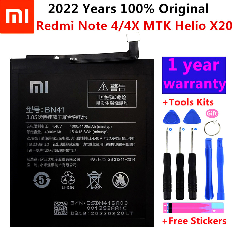 Original Xiaomi Redmi Note 4 Battery BN41 4100mAh for Hongmi Note 4 / Redmi Note 4X MTK Helio X20 BN41 Battery