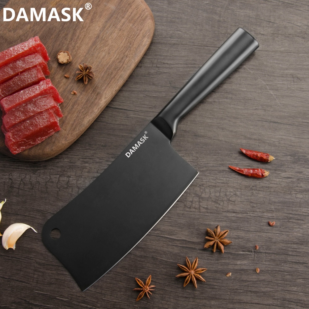 Damask rustfrit stål køkkenkniv sæt sort farve kok hakke nakiri slagter knive sæt 4 cr 14 mov kogekniv