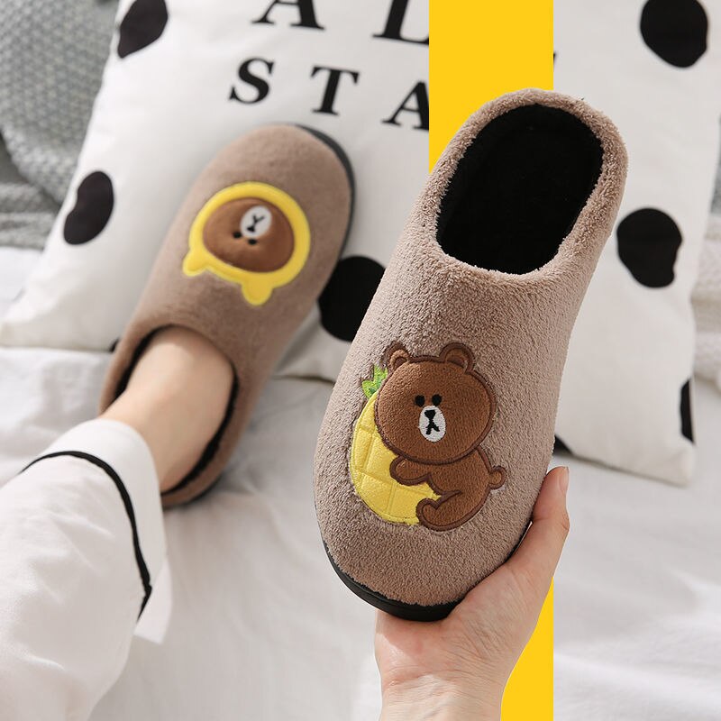 Xiaomi Mijia Non-slip Winter Slippers Home Men Women Warm Floor Shoes Cotton Ladies Indoor Slippers Cute Couple Plush Slipper: brown 42-43