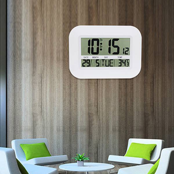 Digitalt vægur ur batteridrevet enkel stor lcd vækkeur temperatur kalender dato dag til hjemmekontor