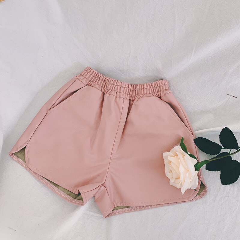 Sommer forår baby pigeshorts imiteret læder drengeshorts unisex børnetøj småbørns pu shorts til piger tøj menina: Lyserød / 6