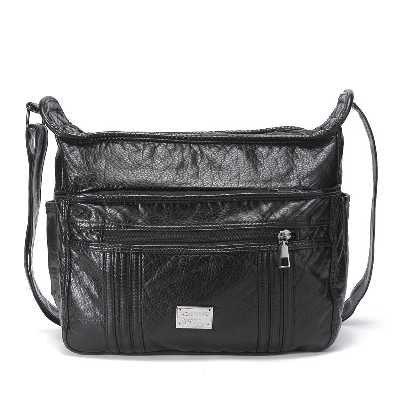 Grand sac souple décontracté femmes sac sac à main lavage sac à bandoulière en cuir synthétique polyuréthane sac à main réglable femmes sac de poche dames sac de messager: black