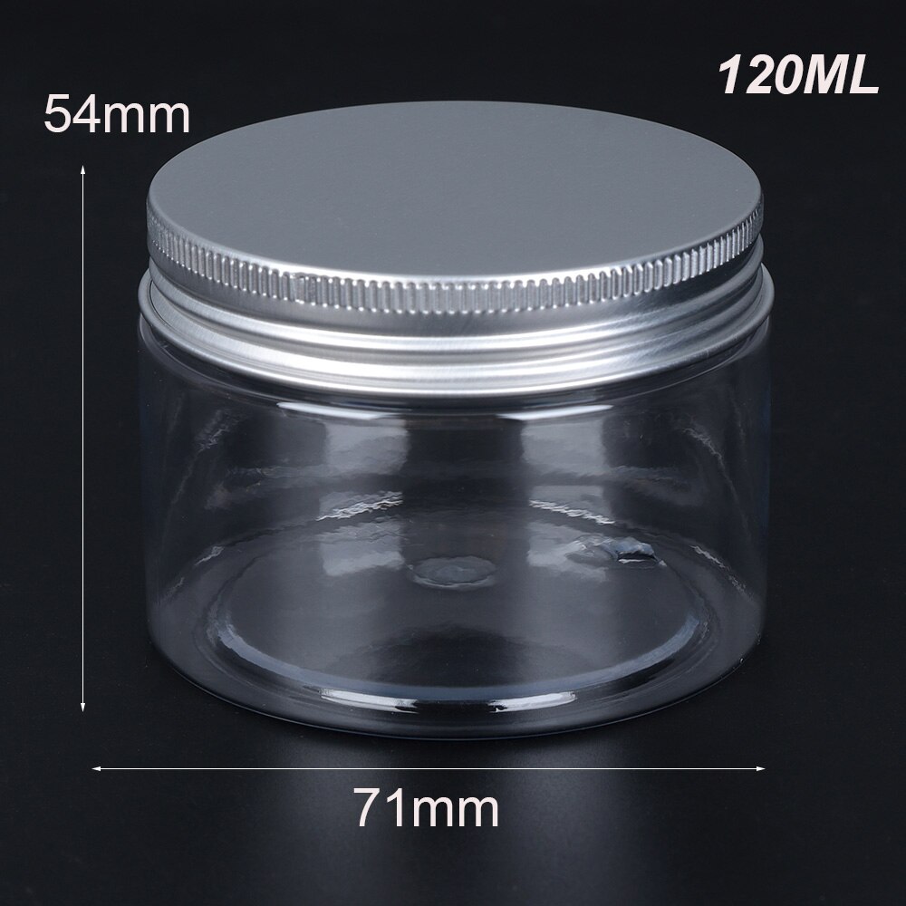 30-250ml kapasiteetin muovinen säilytyspullo kotiruokanäyteastia tyhjä purkki alumiinikorkki kosmeettinen peltipurkki huulirasvapurkki öljyvaha: 120ml