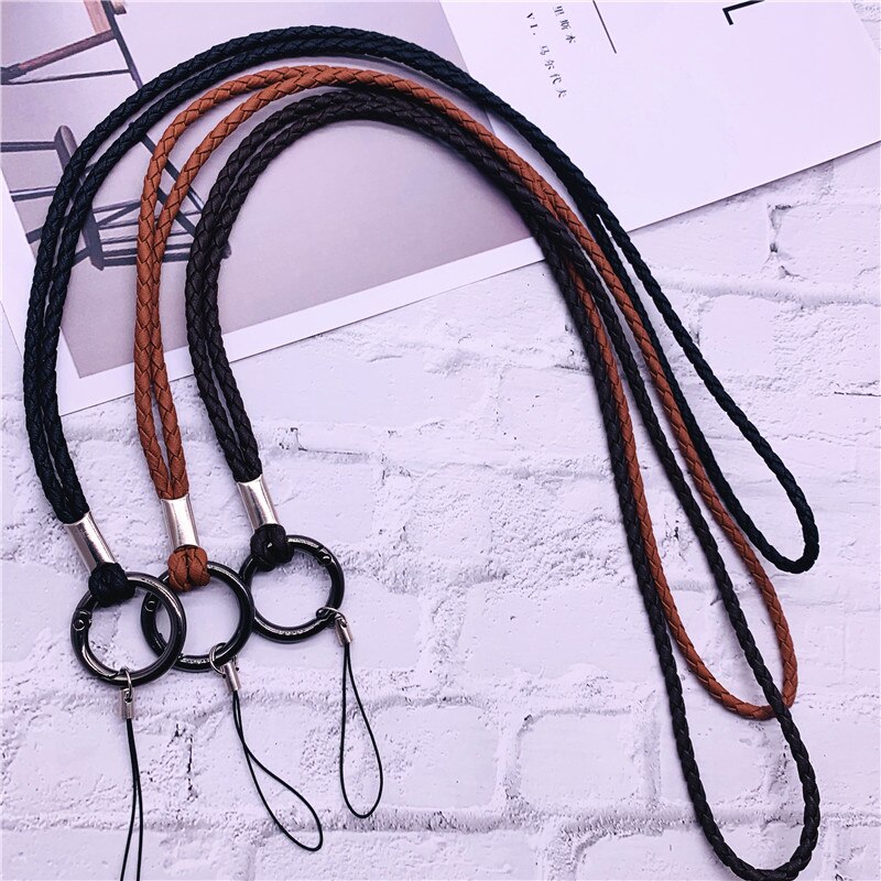 PU Leather Keychain Lanyard Soft woven Rope Mobile Phone Neck Strap Lanyards for ID Card key chain USB badge holder DIY Lariat