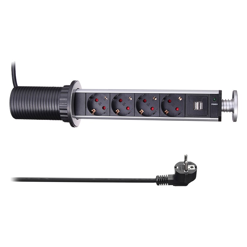 EU Plug 3/4/5/6 Desktop Hidden Socket Pull-out Lift Socket Electrical Socket Accessories 2 charge USB Aluminum Shelf