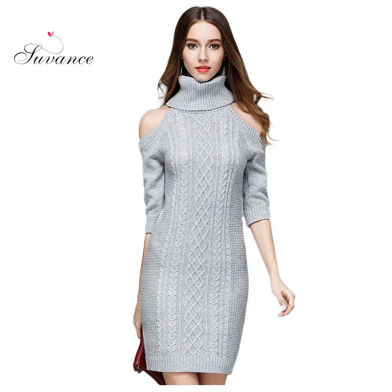 Suvance Gebreide Patchwork Effen Kleur Half Mouw Coltrui Vrouwen Mini Jurk