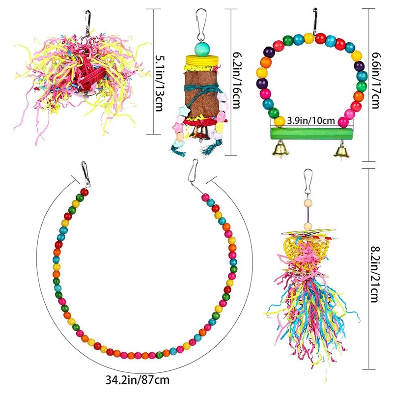 Bird Parakeet Toys Parrot Chewing Toys Foraging Shredder Toy Parrot Cage Foraging Hanging Toy Bird Swing Perch