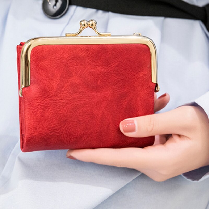 Womens Wallet Small Compact Bifold Leather Vintage Wallet,Ladies Coin Purse with Zipper and Kiss Lock