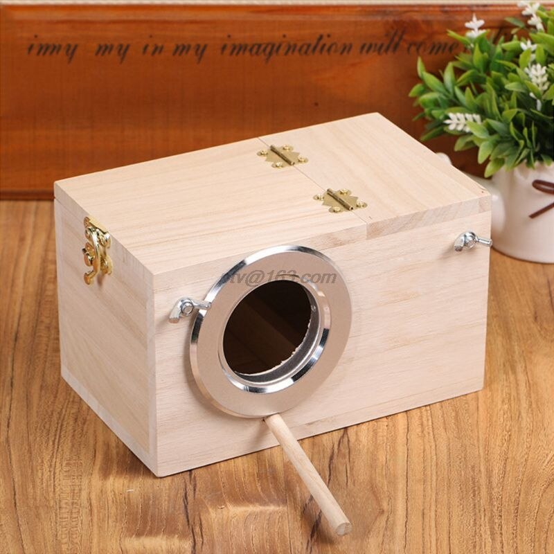 Wooden Bird Nesting Breeding Box House Parakeet Mating Case with Clear Window for Cockatiel Finch Canaries Lovebird Parr