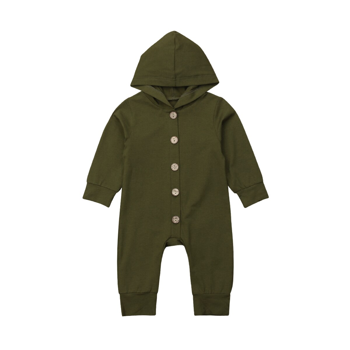 pudcoco Newborn Baby Boys Girls Unisex Autumn Solid+Striped Rompers Baby Kids Cotton Cute Clothes Romper Hooded Jumpsuit Outfits: Army Green / 12M
