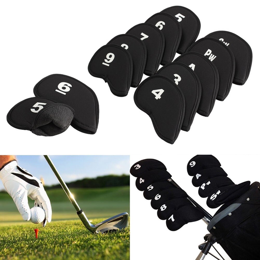 10 stücke Golf Kopf Abdeckung Club Eisen Putter Kopfschutz Set Neopren Schwarz Tragbare Golf Eisen Kopf Protector Golf Club zubehör