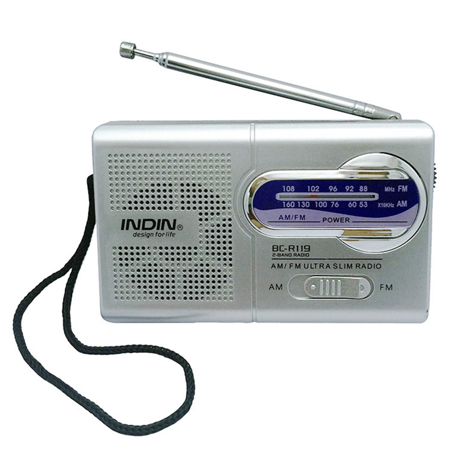 INDIN BC-R119 AM/FM dwuzakresowy mini odbiornik radiowy przenośny odtwarzacz wbudowany głośnik ze standardowym gniazdem słuchawkowym 3,5 MM: Default Title