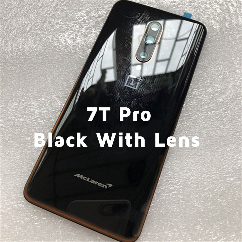 Originalt bagglascover oneplus 7 7t pro battericover one plus 7 t bagdørs cover oneplus 7t bagcover med kameralinse: 7 tpro-sort med len
