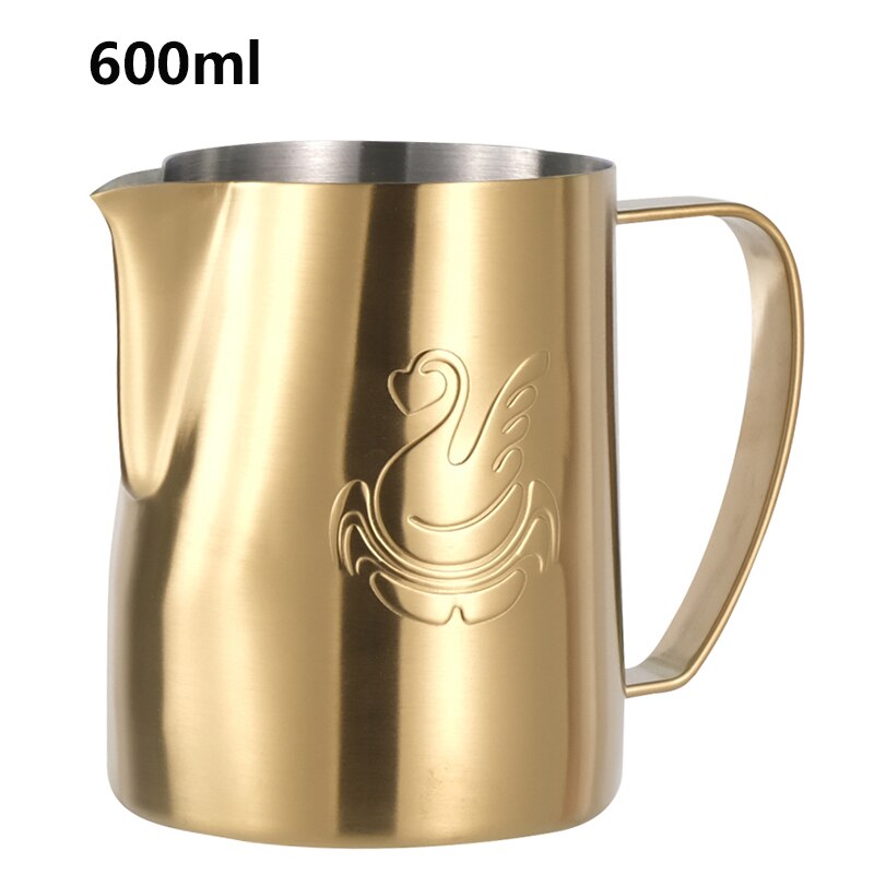 JIBBI Milk Steaming Frothing Pitcher Stainless Steel Non-Stick Milk Jug Pull Flower Cup Perfect for Coffee Cappuccino Latte 600: Gold Matt