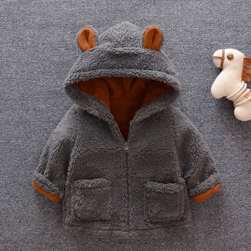 Vinter bamse fløjl drenge børn frakke tyk varm småbørn drenge jakke baby fleece overtøj tøj