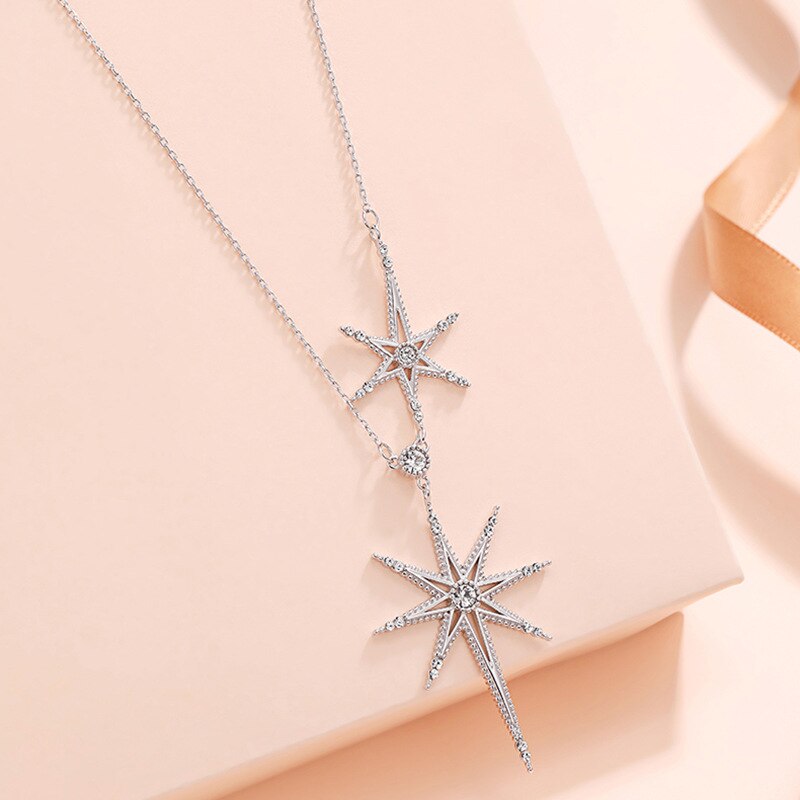 Charm Star Lab Diamond cz pendant 925 sterling silver Party Wedding Pendant chain necalace for women Bridal Jewelry